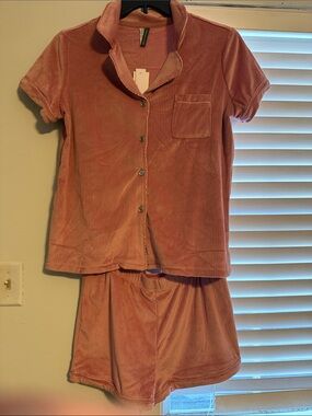 Corduroy Short-Sleeve Pajama Set in Dusty Rose
